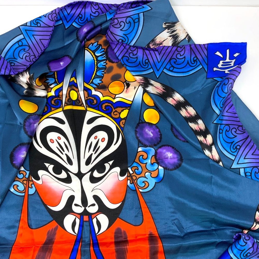 New Vintage 1990s Huali Chinese Opera Print Large Silk Scarf Sz 41" X 41" - Picture 9 of 16